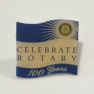 Vintage Rotary Club Celebrate 100 Years Blue Enamel Metal Pin Brooch 1”